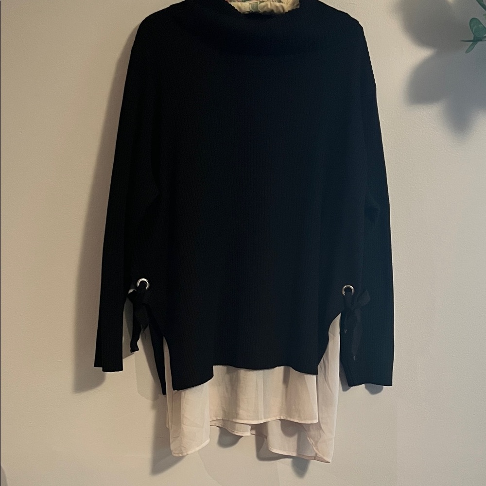 Laura Black and White Women's Cowl neck, cooler sweater, 2x